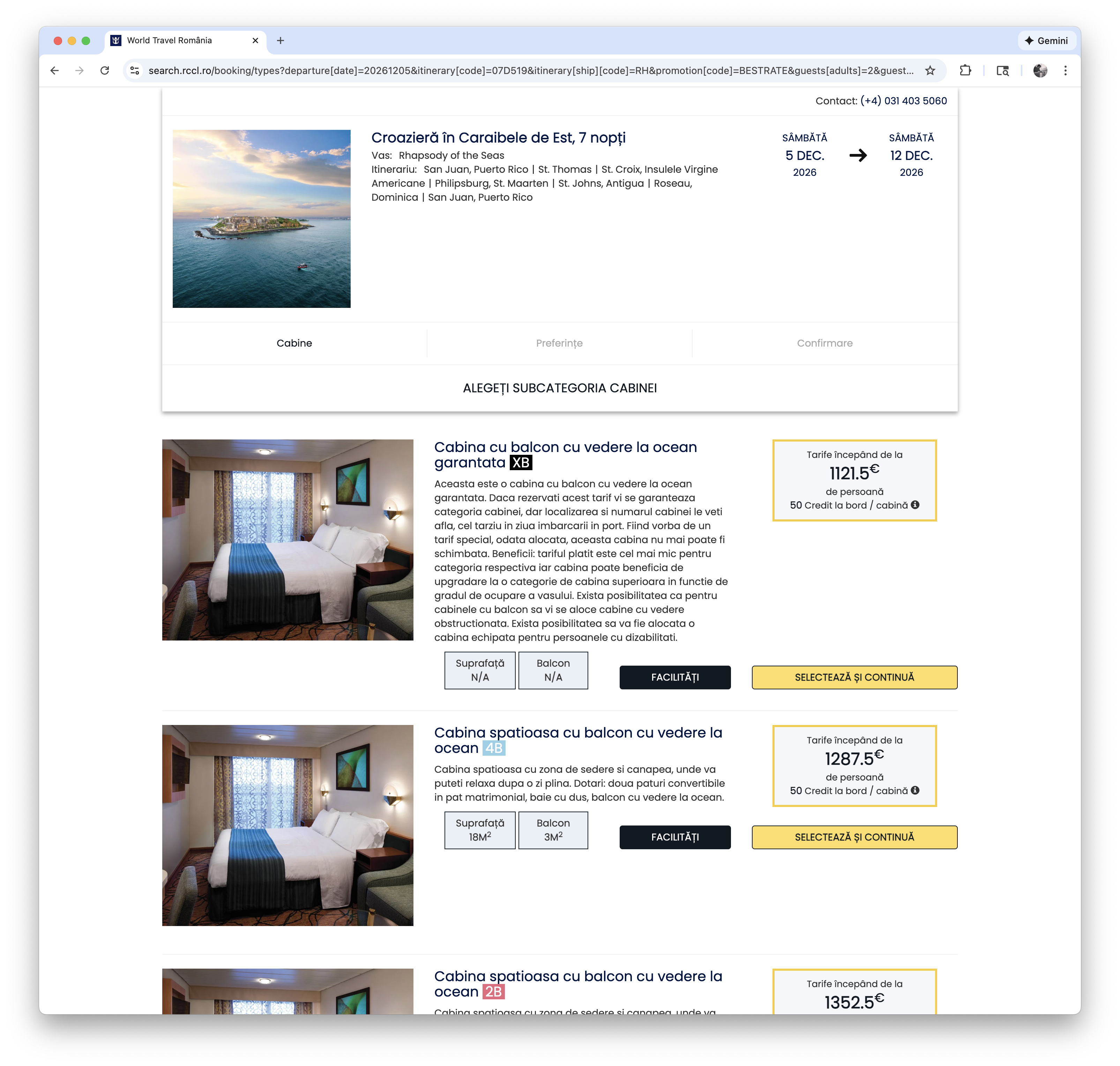 Subcategory selection on rccl.ro